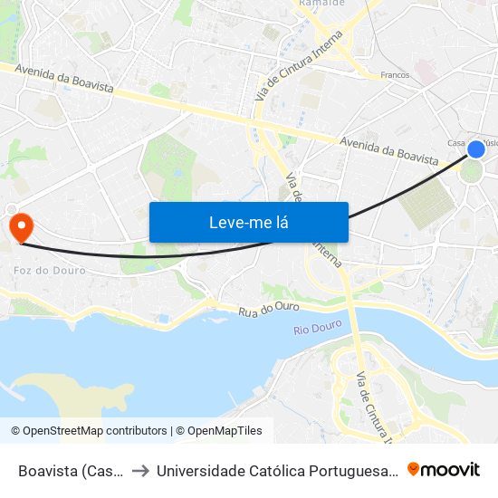 Boavista (Casa da Música) to Universidade Católica Portuguesa - Centro Regional do Porto map