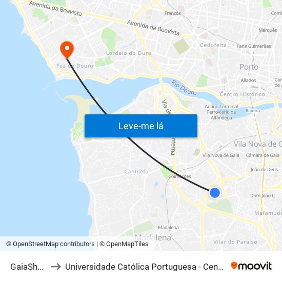 GaiaShopping to Universidade Católica Portuguesa - Centro Regional do Porto map