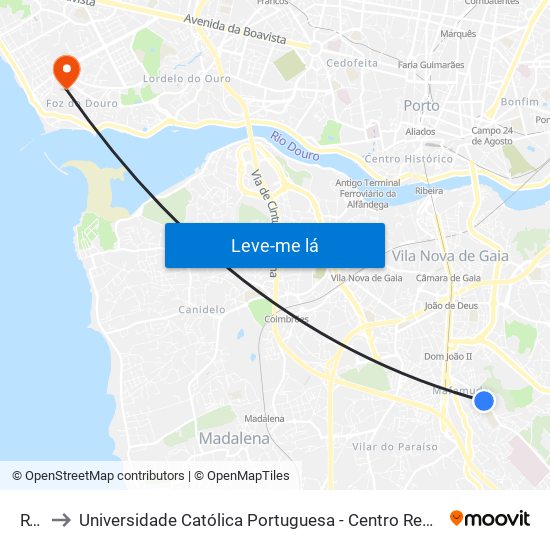 RTP to Universidade Católica Portuguesa - Centro Regional do Porto map