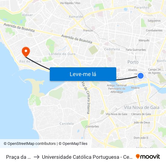 Praça da Batalha to Universidade Católica Portuguesa - Centro Regional do Porto map