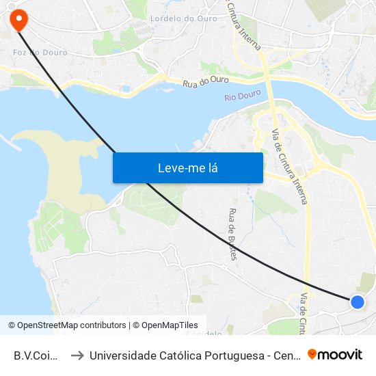 B.V.Coimbrões to Universidade Católica Portuguesa - Centro Regional do Porto map