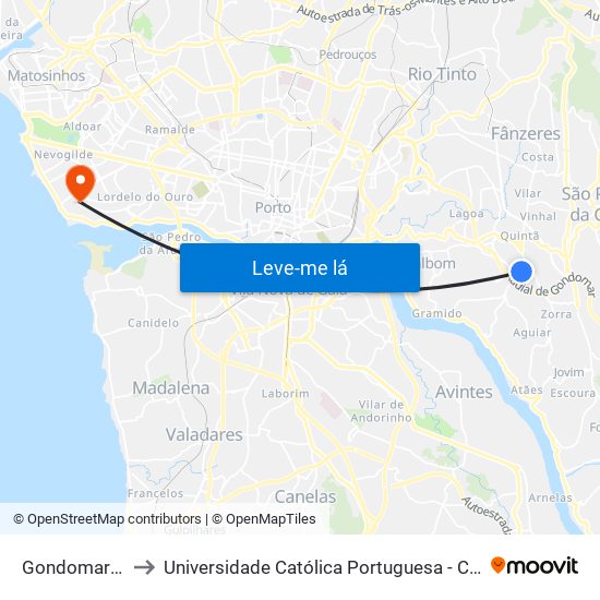 Gondomar ( Souto ) to Universidade Católica Portuguesa - Centro Regional do Porto map