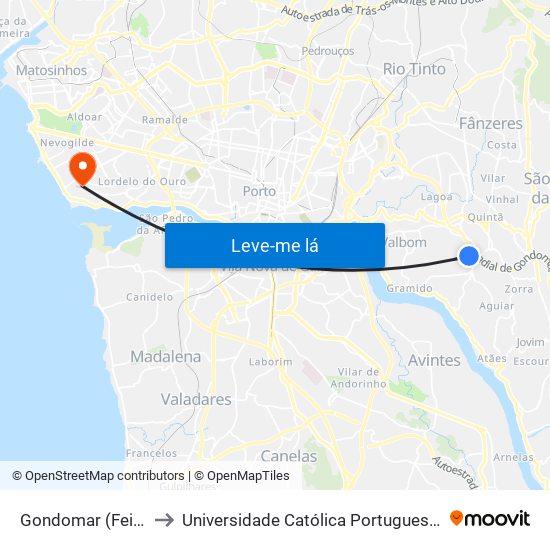 Multiusos de Gondomar to Universidade Católica Portuguesa - Centro Regional do Porto map