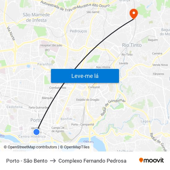 Porto - São Bento to Complexo Fernando Pedrosa map