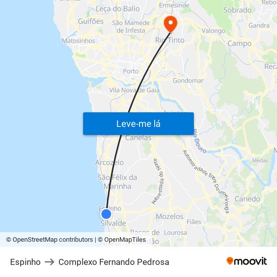 Espinho to Complexo Fernando Pedrosa map