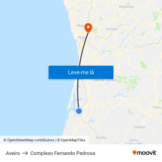 Aveiro to Complexo Fernando Pedrosa map