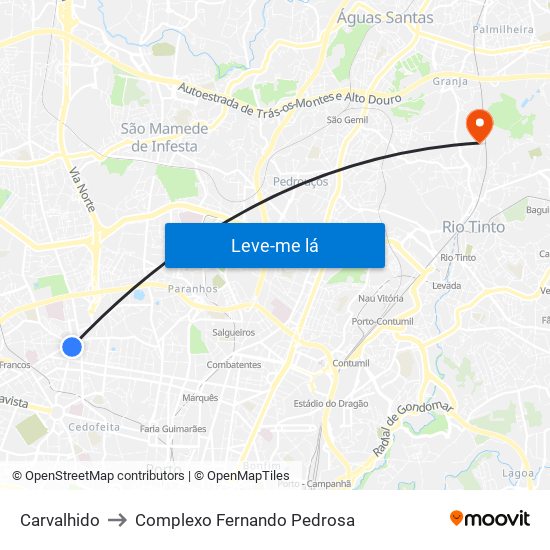 Carvalhido to Complexo Fernando Pedrosa map