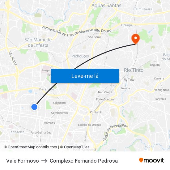 Vale Formoso to Complexo Fernando Pedrosa map