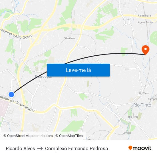 Ricardo Alves to Complexo Fernando Pedrosa map