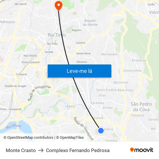 Monte Crasto to Complexo Fernando Pedrosa map