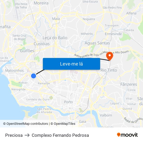 Preciosa to Complexo Fernando Pedrosa map