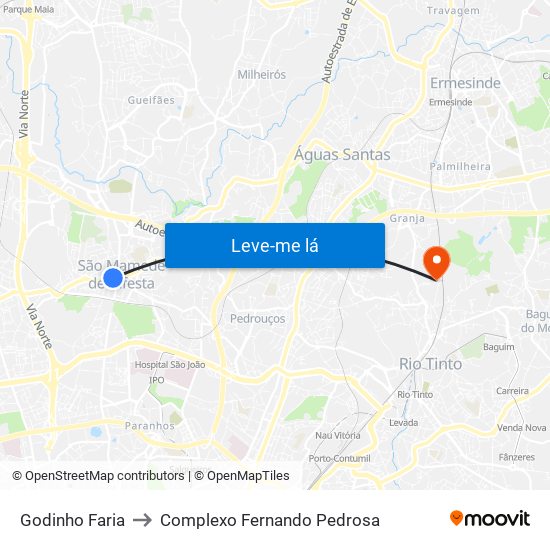 Godinho Faria to Complexo Fernando Pedrosa map