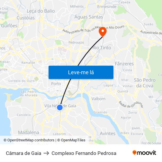 Câmara de Gaia to Complexo Fernando Pedrosa map