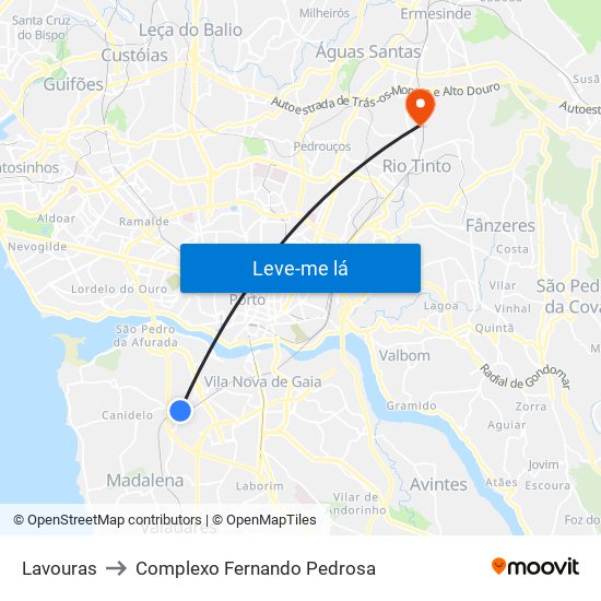 Lavouras to Complexo Fernando Pedrosa map