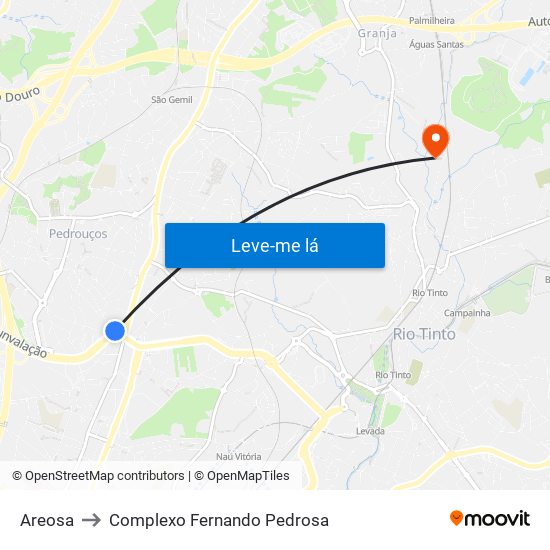 Areosa to Complexo Fernando Pedrosa map