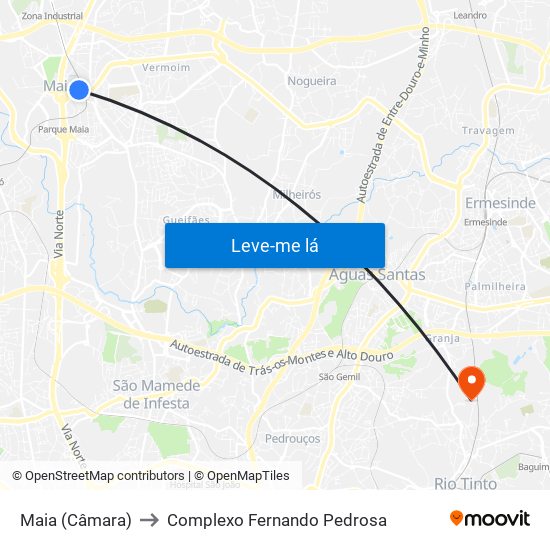 Maia (Câmara) to Complexo Fernando Pedrosa map