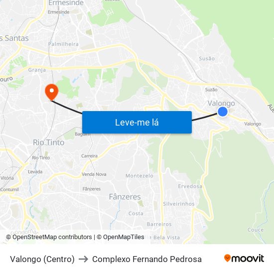 Valongo (Centro) to Complexo Fernando Pedrosa map