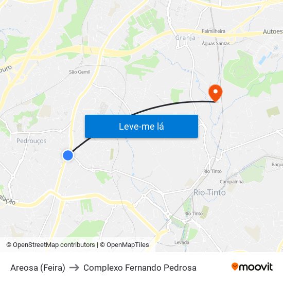 Areosa (Feira) to Complexo Fernando Pedrosa map