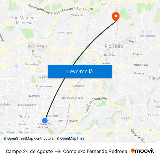Campo 24 de Agosto to Complexo Fernando Pedrosa map