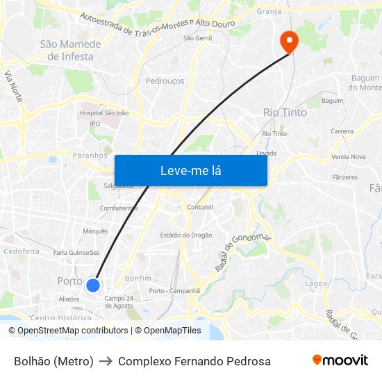 Bolhão (Metro) to Complexo Fernando Pedrosa map