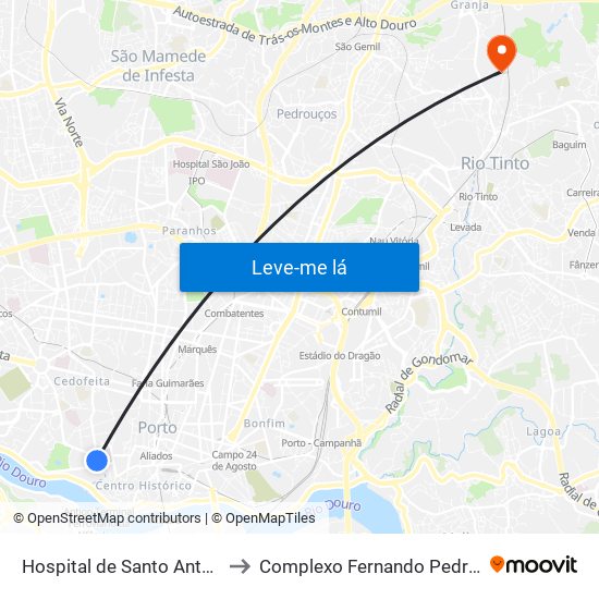 Hospital de Santo António to Complexo Fernando Pedrosa map