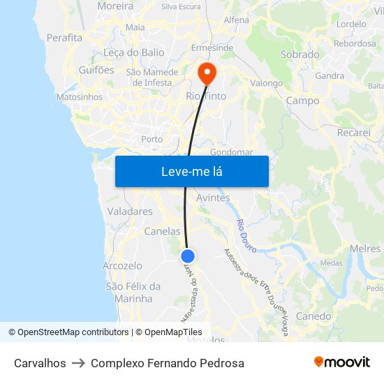 Carvalhos to Complexo Fernando Pedrosa map