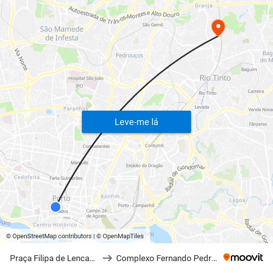 Praça Filipa de Lencastre to Complexo Fernando Pedrosa map