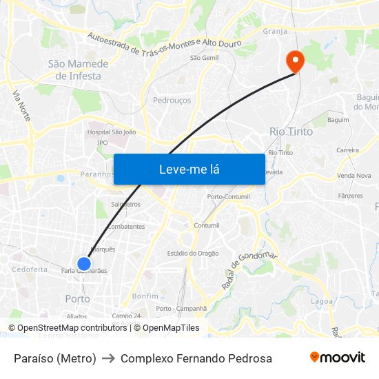 Paraíso (Metro) to Complexo Fernando Pedrosa map