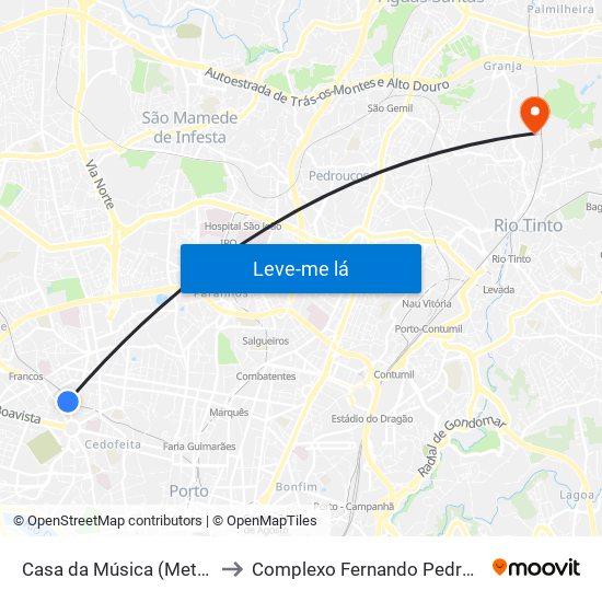 Casa da Música (Metro) to Complexo Fernando Pedrosa map