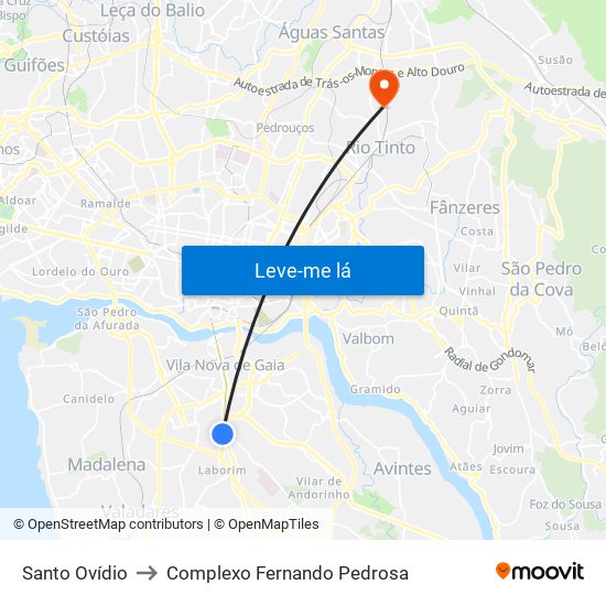 Santo Ovídio to Complexo Fernando Pedrosa map