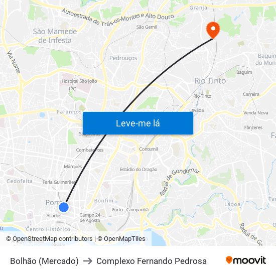 Bolhão (Mercado) to Complexo Fernando Pedrosa map