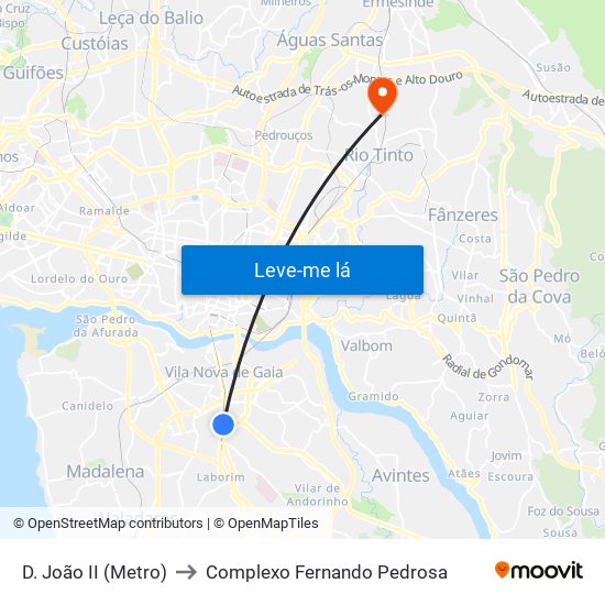 D. João II (Metro) to Complexo Fernando Pedrosa map