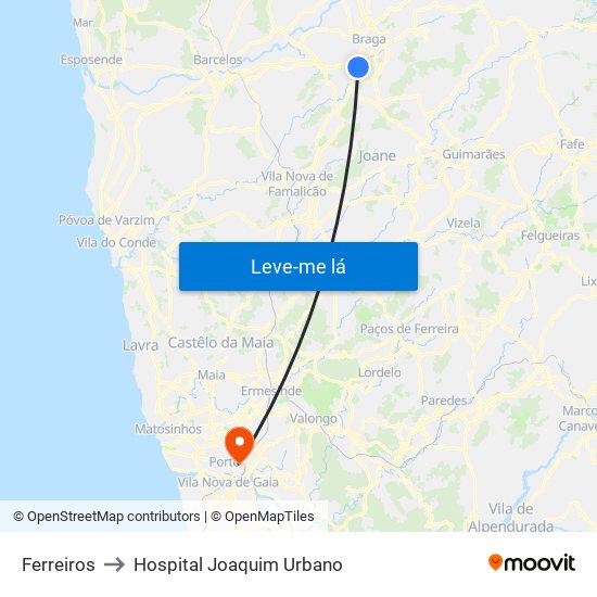 Ferreiros to Hospital Joaquim Urbano map