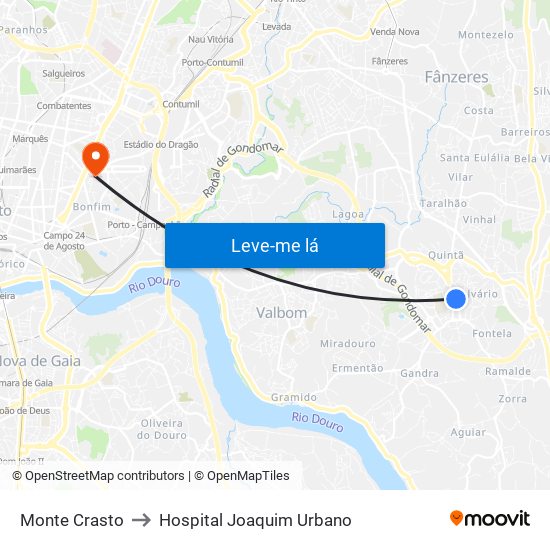 Monte Crasto to Hospital Joaquim Urbano map