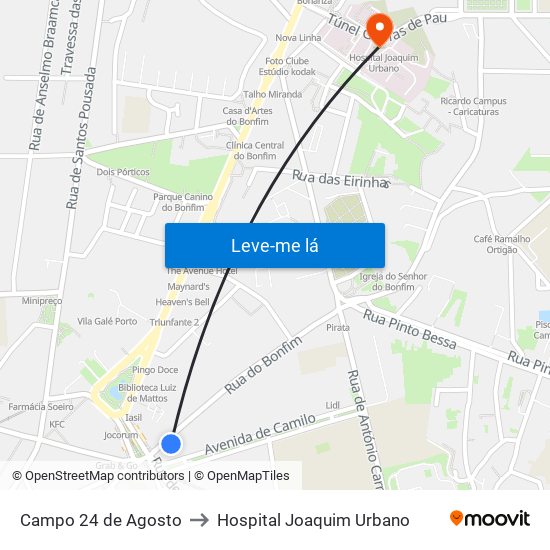 Campo 24 de Agosto to Hospital Joaquim Urbano map