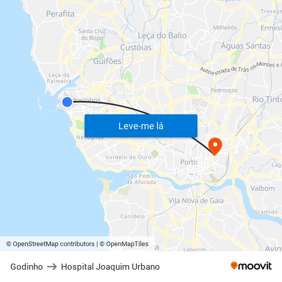 Godinho to Hospital Joaquim Urbano map