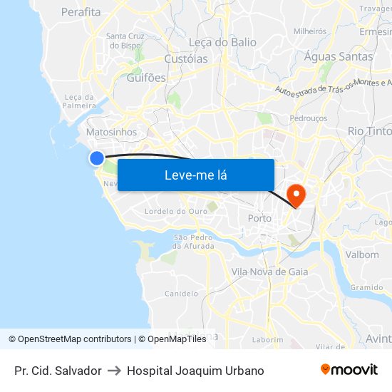 Pr. Cid. Salvador to Hospital Joaquim Urbano map