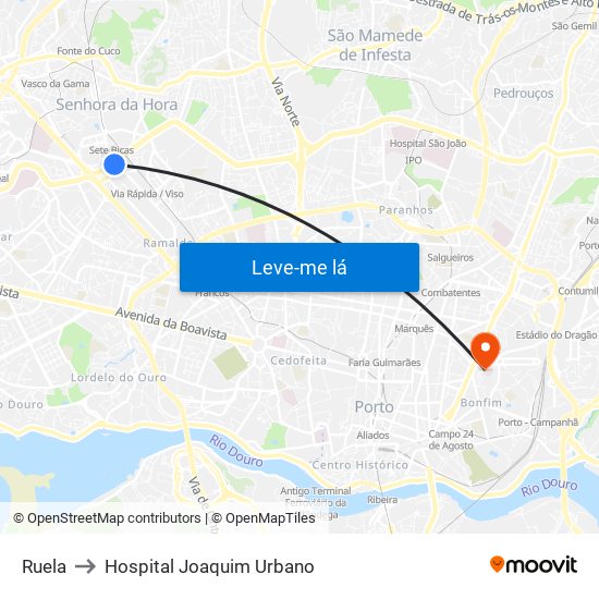 Ruela to Hospital Joaquim Urbano map