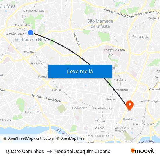 Quatro Caminhos to Hospital Joaquim Urbano map