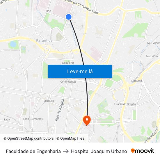 Faculdade de Engenharia to Hospital Joaquim Urbano map