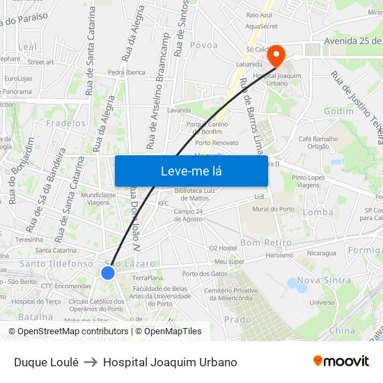 Duque Loulé to Hospital Joaquim Urbano map