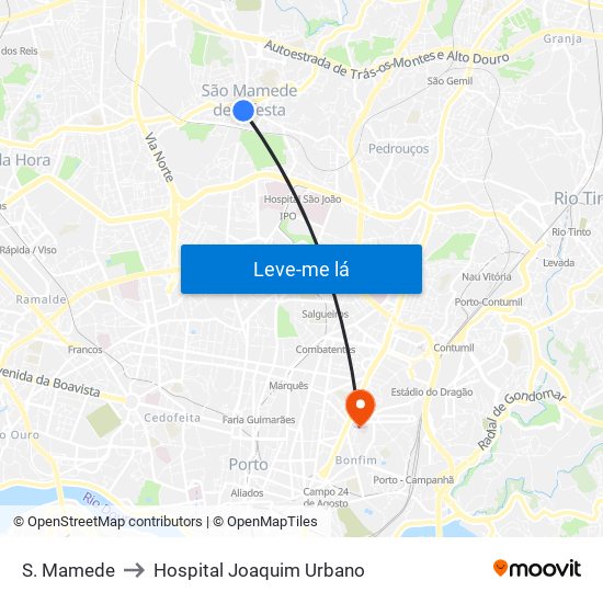 S. Mamede to Hospital Joaquim Urbano map