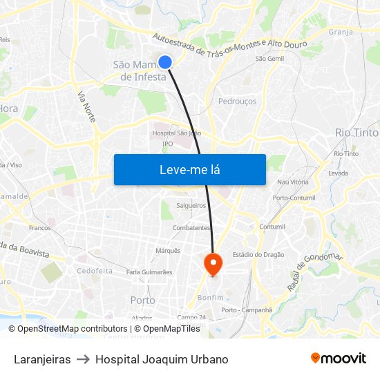 Laranjeiras to Hospital Joaquim Urbano map