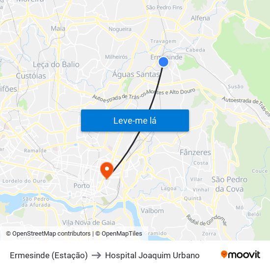 Ermesinde (Estação) to Hospital Joaquim Urbano map