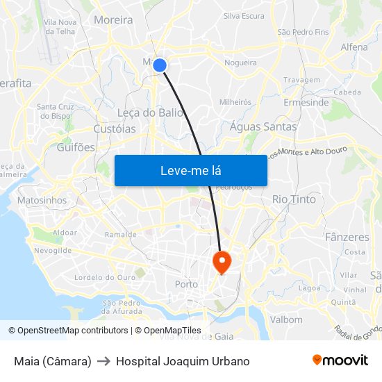 Maia (Câmara) to Hospital Joaquim Urbano map