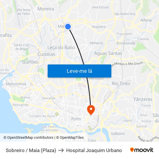 Sobreiro / Maia (Plaza) to Hospital Joaquim Urbano map