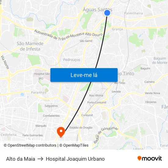 Alto da Maia to Hospital Joaquim Urbano map