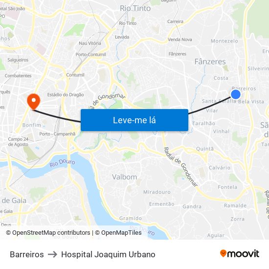 Barreiros to Hospital Joaquim Urbano map