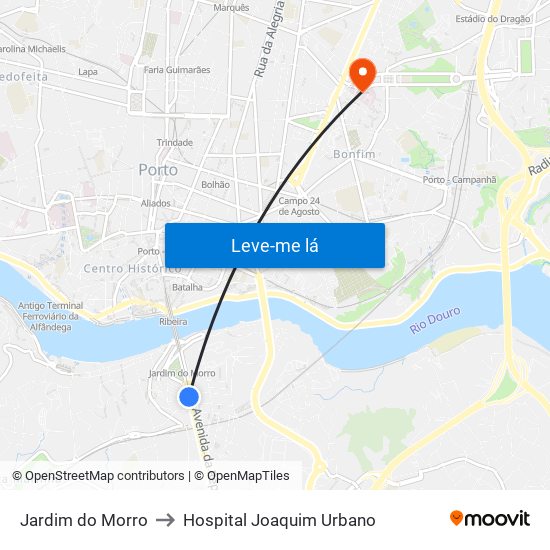 Jardim do Morro to Hospital Joaquim Urbano map