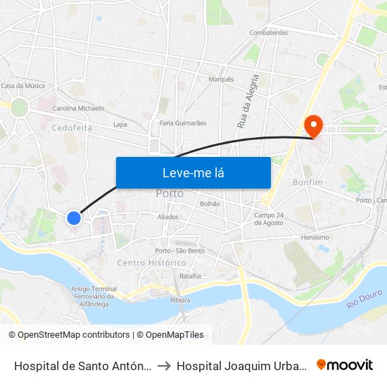 Hospital de Santo António to Hospital Joaquim Urbano map